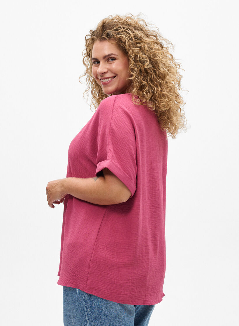 L&oslash;s bluse med korte &aelig;rmer, R&oslash;d, Model image number 2