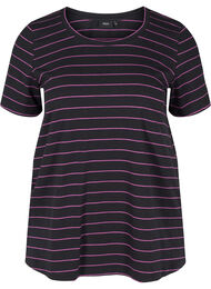 Stribet t-shirt i bomuld, Black w. Purple 