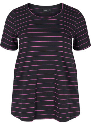 Stribet t-shirt i bomuld, Black w. Purple , Packshot image number 0