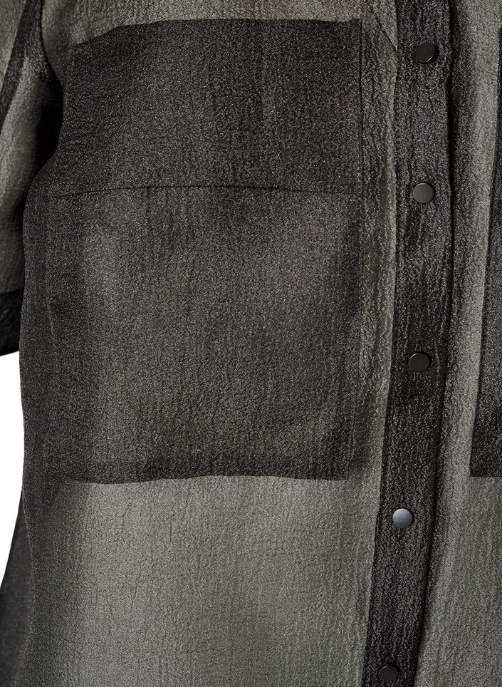 Transparent kort&aelig;rmet skjorte med brystlommer, Sort, Packshot image number 3