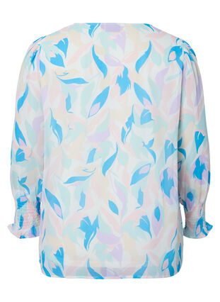 Blomstret bluse med lange ærmer og v-hals, White/Pastel Leaf, Packshot image number 1