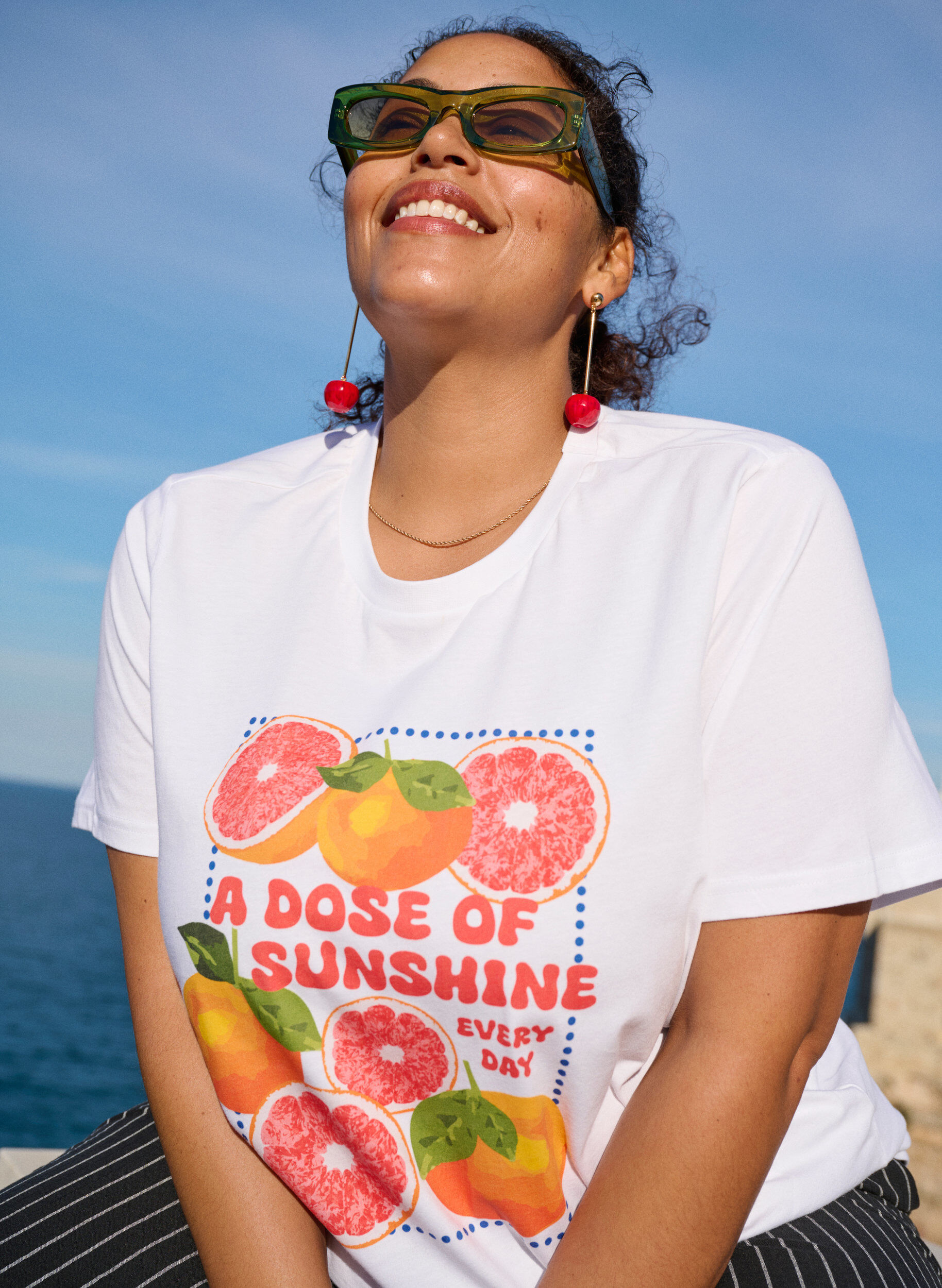 Zizzi T-shirt i &oslash;kologisk bomuld med citrusmotiv, Hvid, Image image number 0