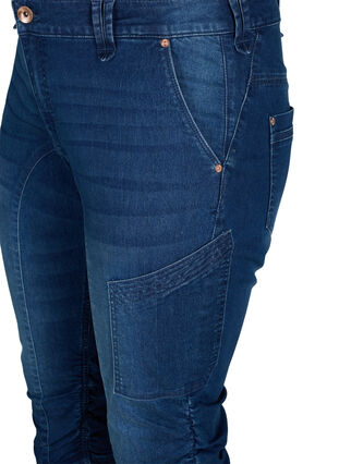 Slim fit capri jeans med lommer, Dark blue denim, Packshot image number 2