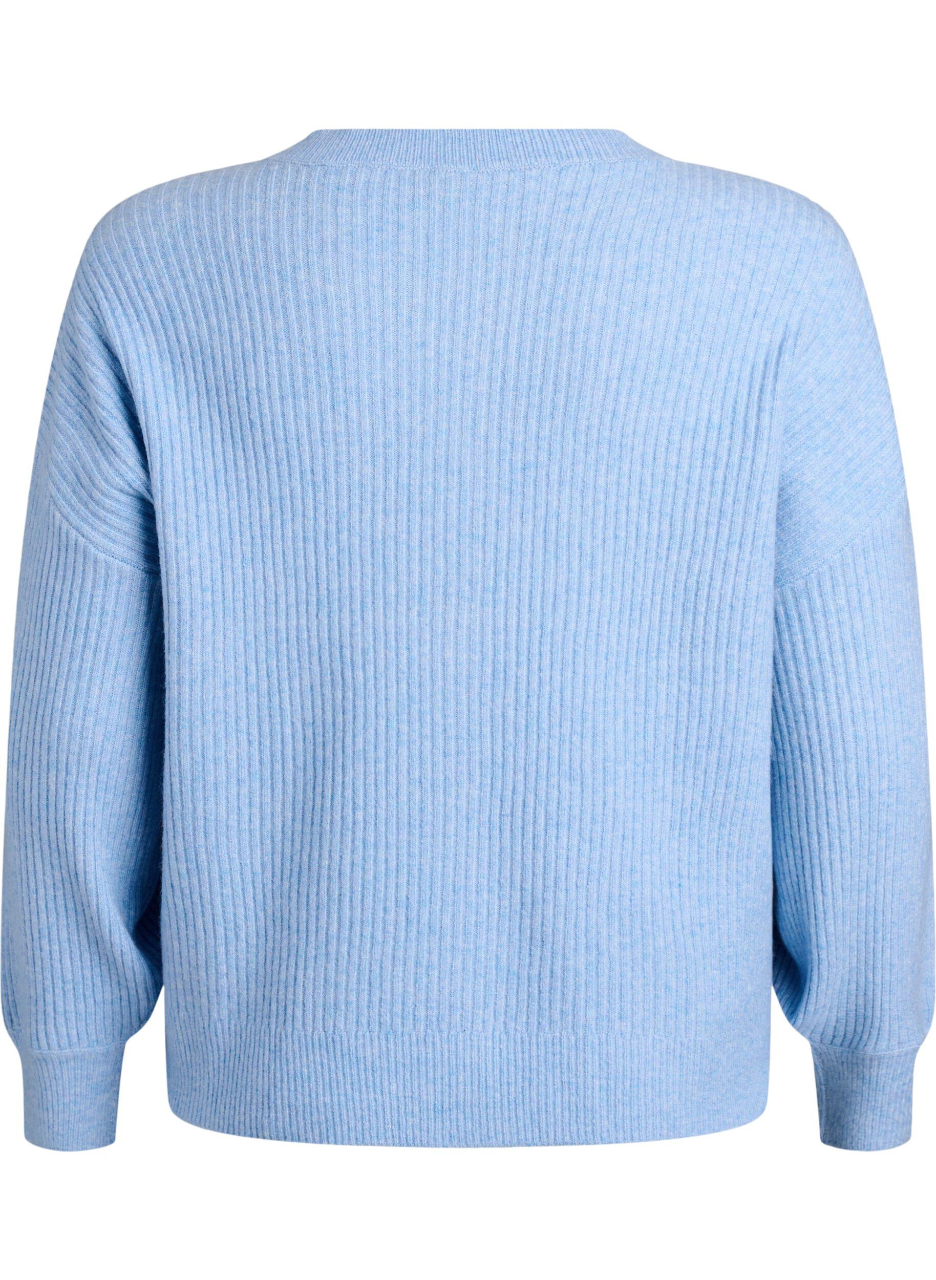 ZizziRibstrikket cardigan med knapper, Bl&aring;, Packshot image number 1
