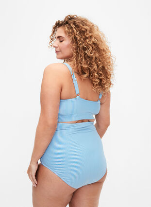 Stribet bikiniunderdel med ekstra høj talje, BlueWhite Stripe AOP, Model image number 1