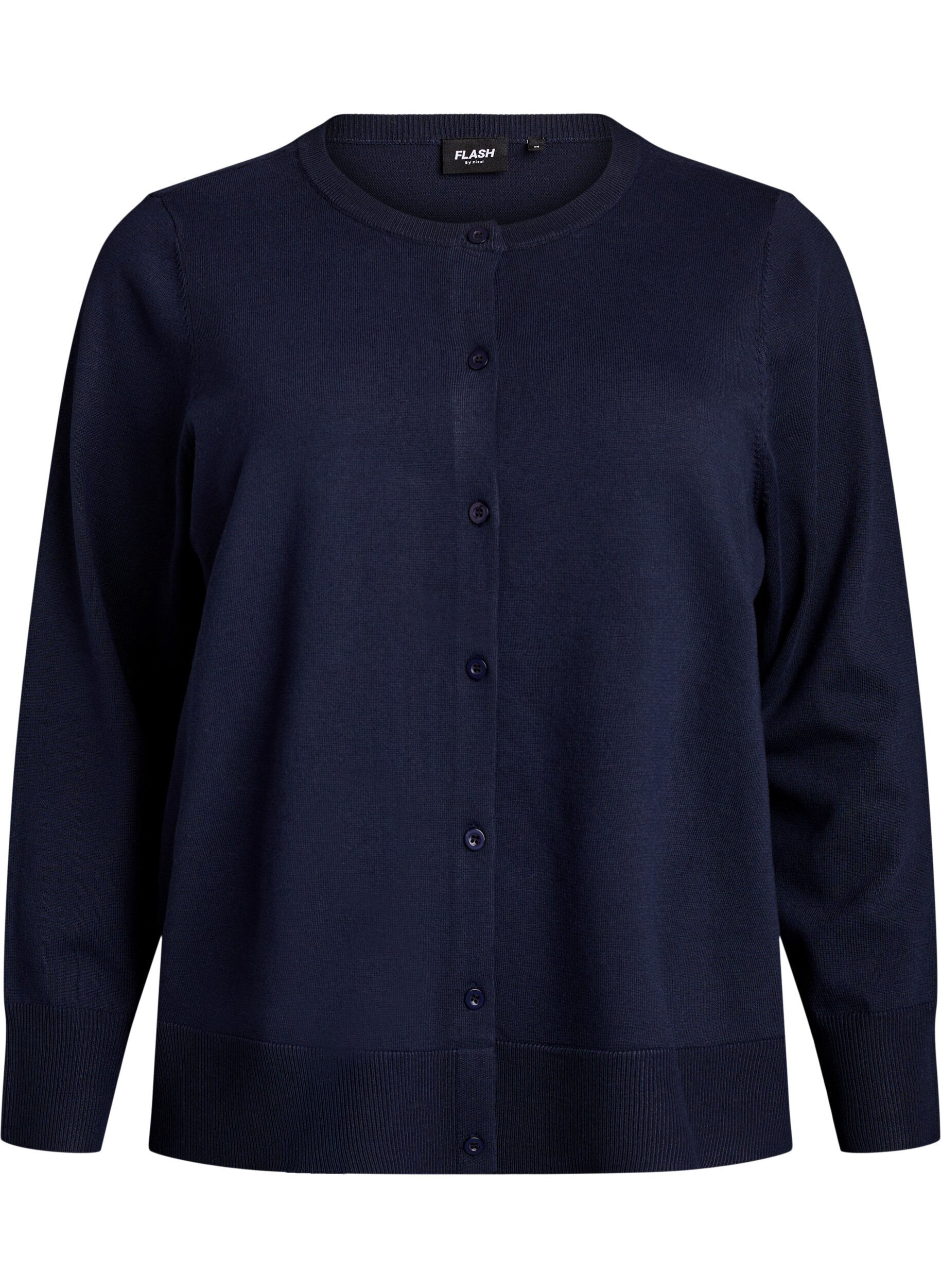 ZizziFinstrikket cardigan med rund hals, Bl&aring;, Packshot image number 0