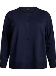 Finstrikket cardigan med rund hals, Bl&aring;