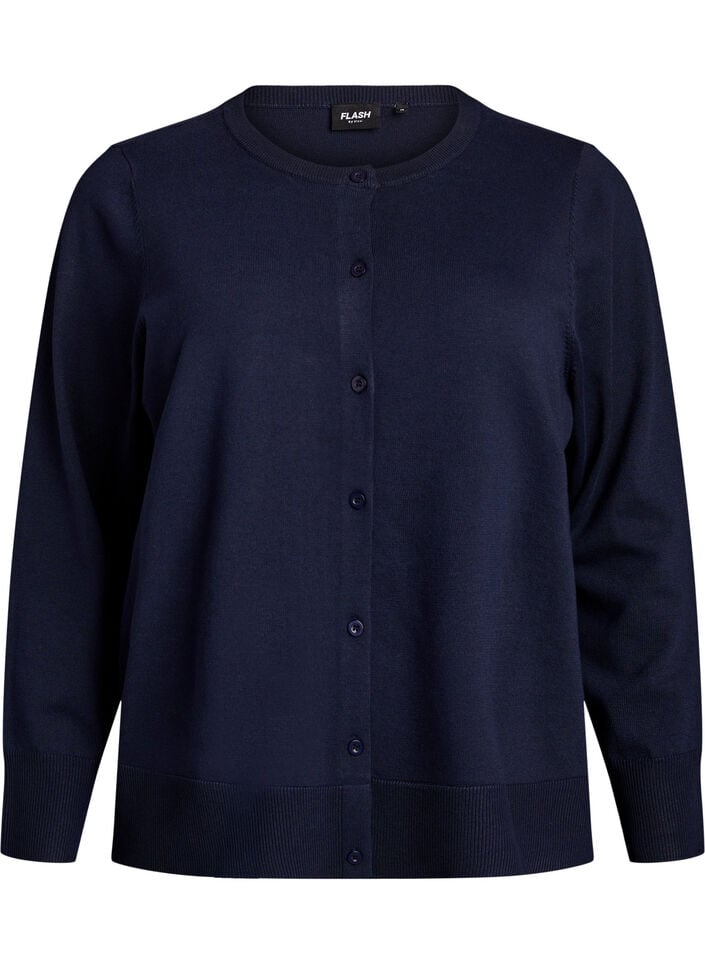 Finstrikket cardigan med rund hals, Bl&aring;, Packshot image number 0