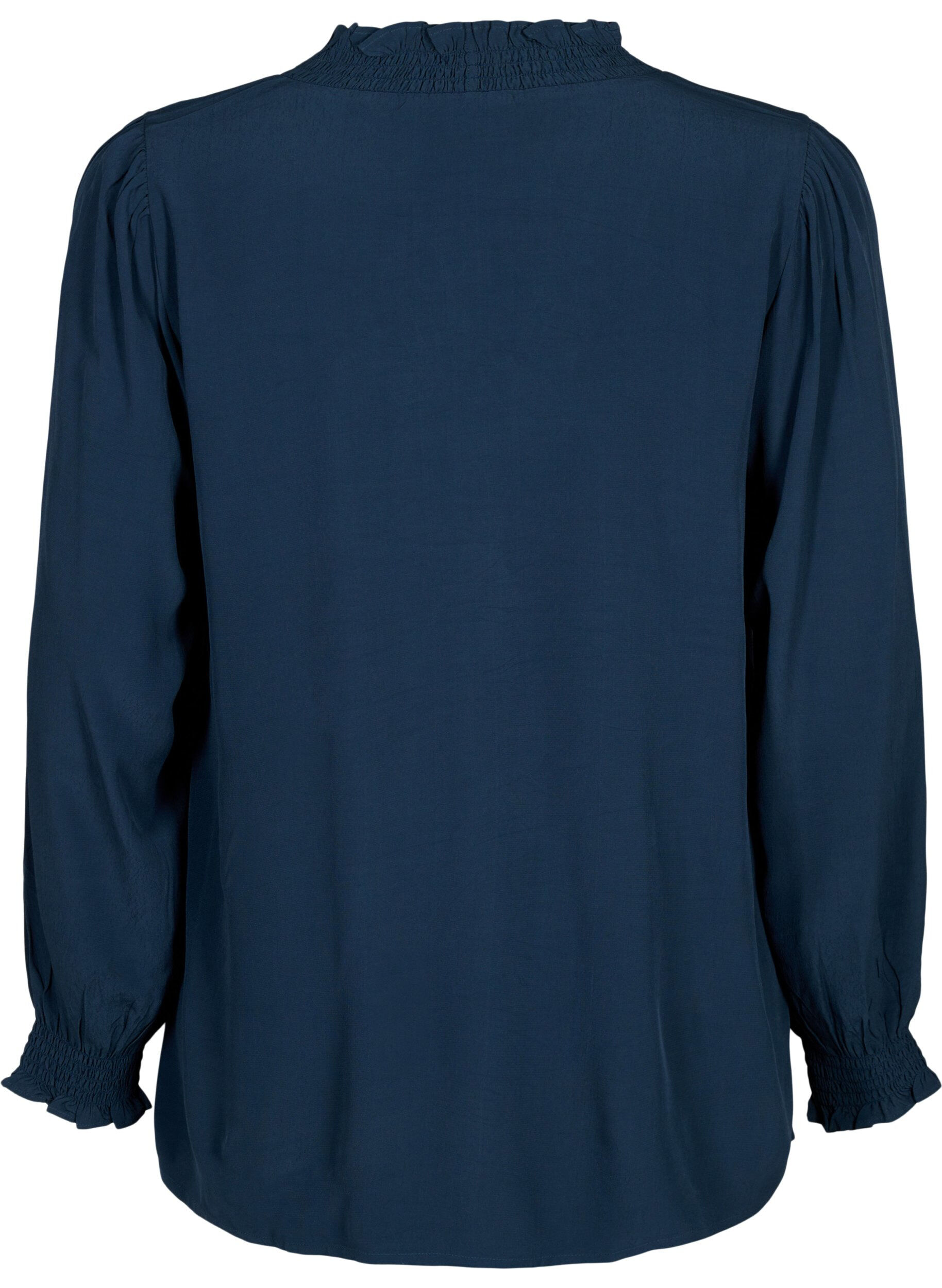 Zizzi Lang&aelig;rmet skjortebluse i viskose, Total Eclipse, Packshot image number 1