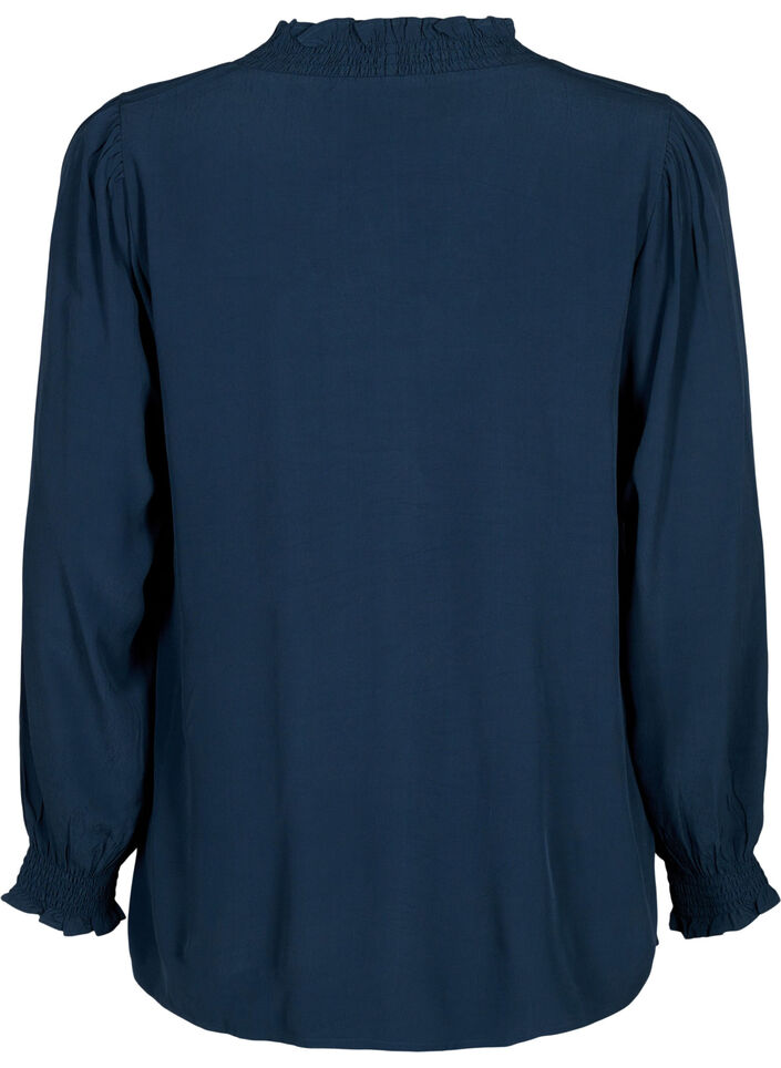 Langærmet skjortebluse i viskose, Total Eclipse, Packshot image number 1