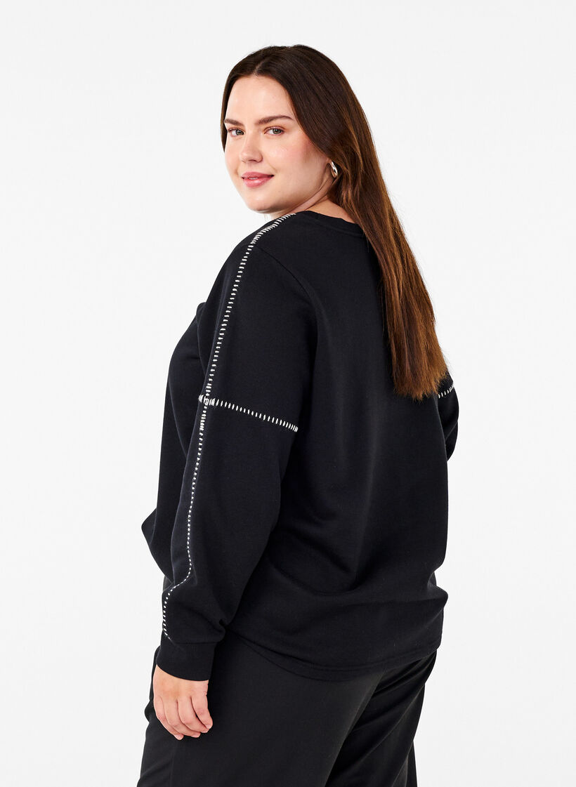 Sweatshirt med kontrastsyninger, Black, Model image number 1