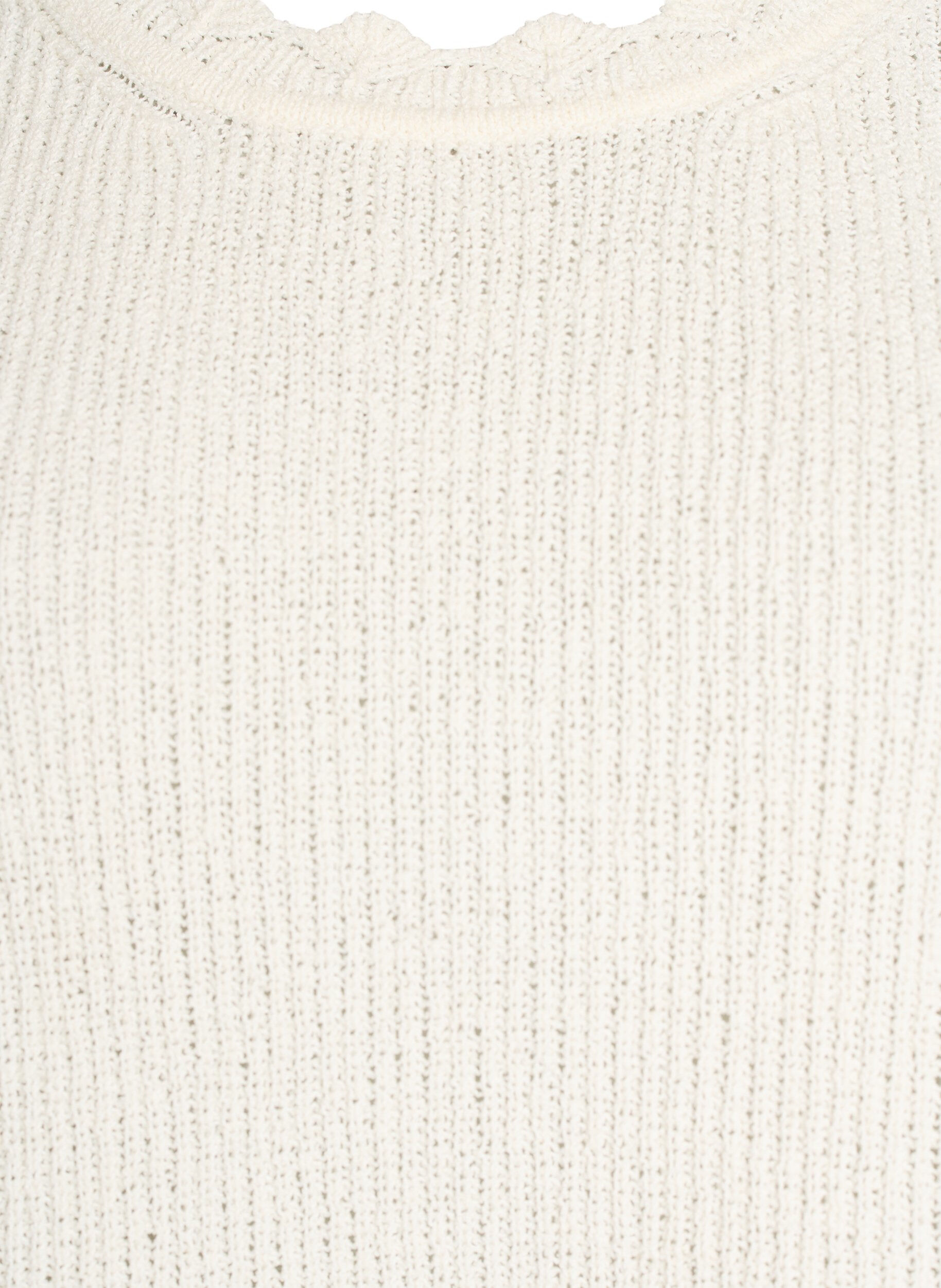 Zizzi Strikbluse med hulm&oslash;nster og 1/2 &aelig;rmer, Vanilla, Packshot image number 2