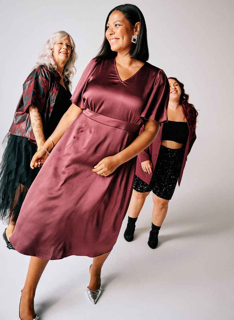 Empire festkjole i midi længde, Mørk Bordeaux, Image image number 0