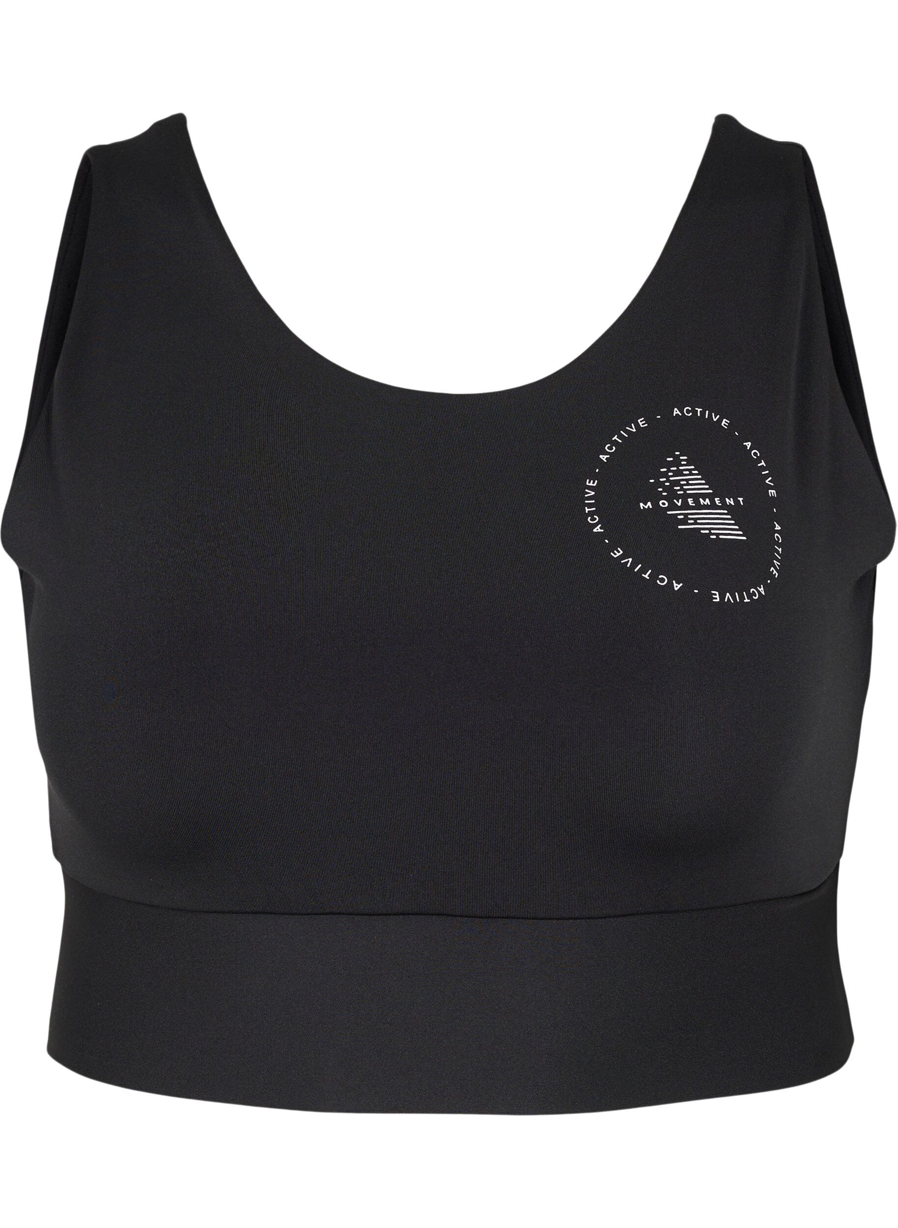 Zizzi CORE, MID SUPPORT SPORTS BRA - Sports bh med v-ryg, Black, Packshot image number 0