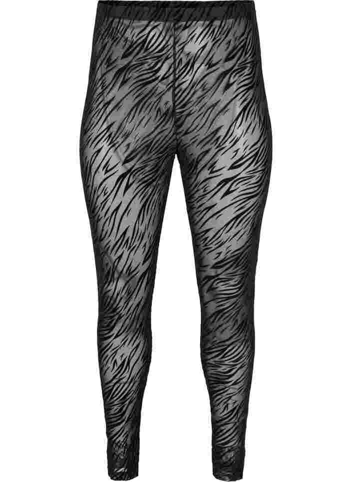 Mønstrede mesh leggings, Black Tiger AOP, Packshot image number 0
