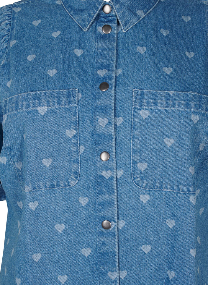 Kortærmet denimkjole med hjerteprint, L. Blue D. w. Heart, Packshot image number 2