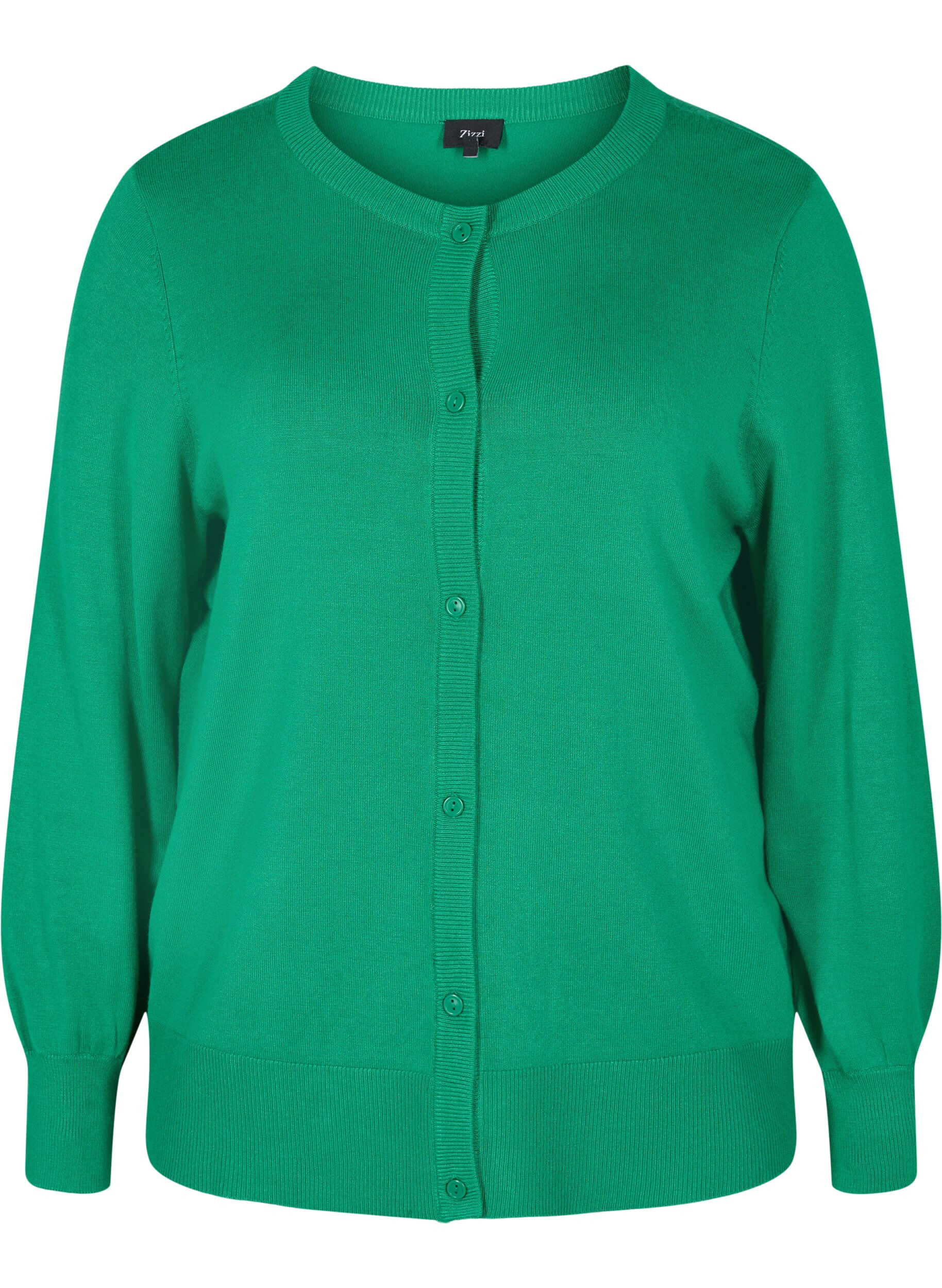 Zizzi Strikket cardigan med knapper i viskosemix, Jolly Green, Packshot image number 0