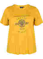 Kortærmet bomulds t-shirt med tryk, Harvest Gold
