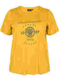 Kortærmet bomulds t-shirt med tryk, Harvest Gold