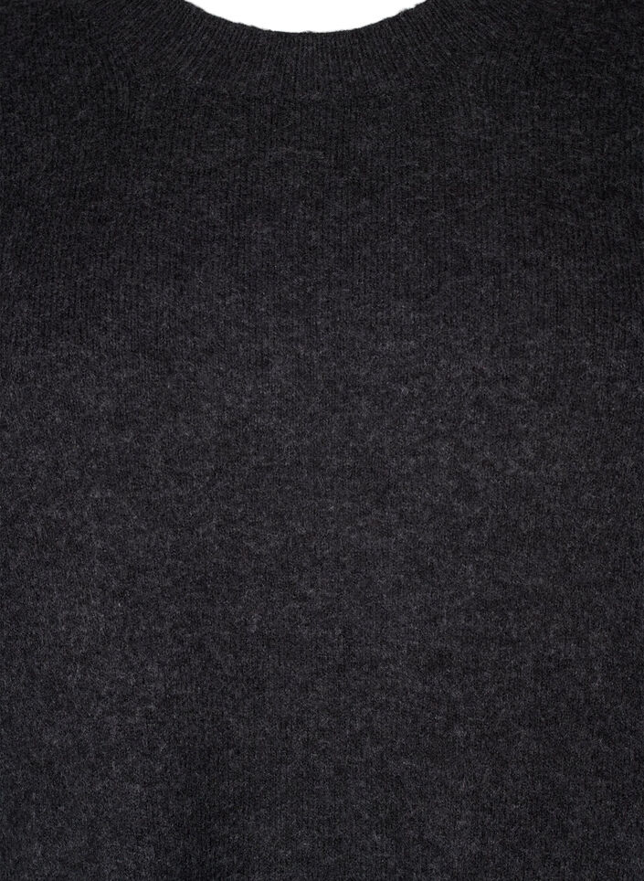 Strikkjole med rund hals og slids, Dark Grey Melange, Packshot image number 2