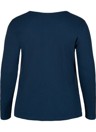 Ensfarvet bomulds bluse med lange ærmer , Navy Blazer, Packshot image number 1