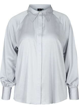Skjorte med ballonærmer og krave, Light Grey, Packshot image number 0
