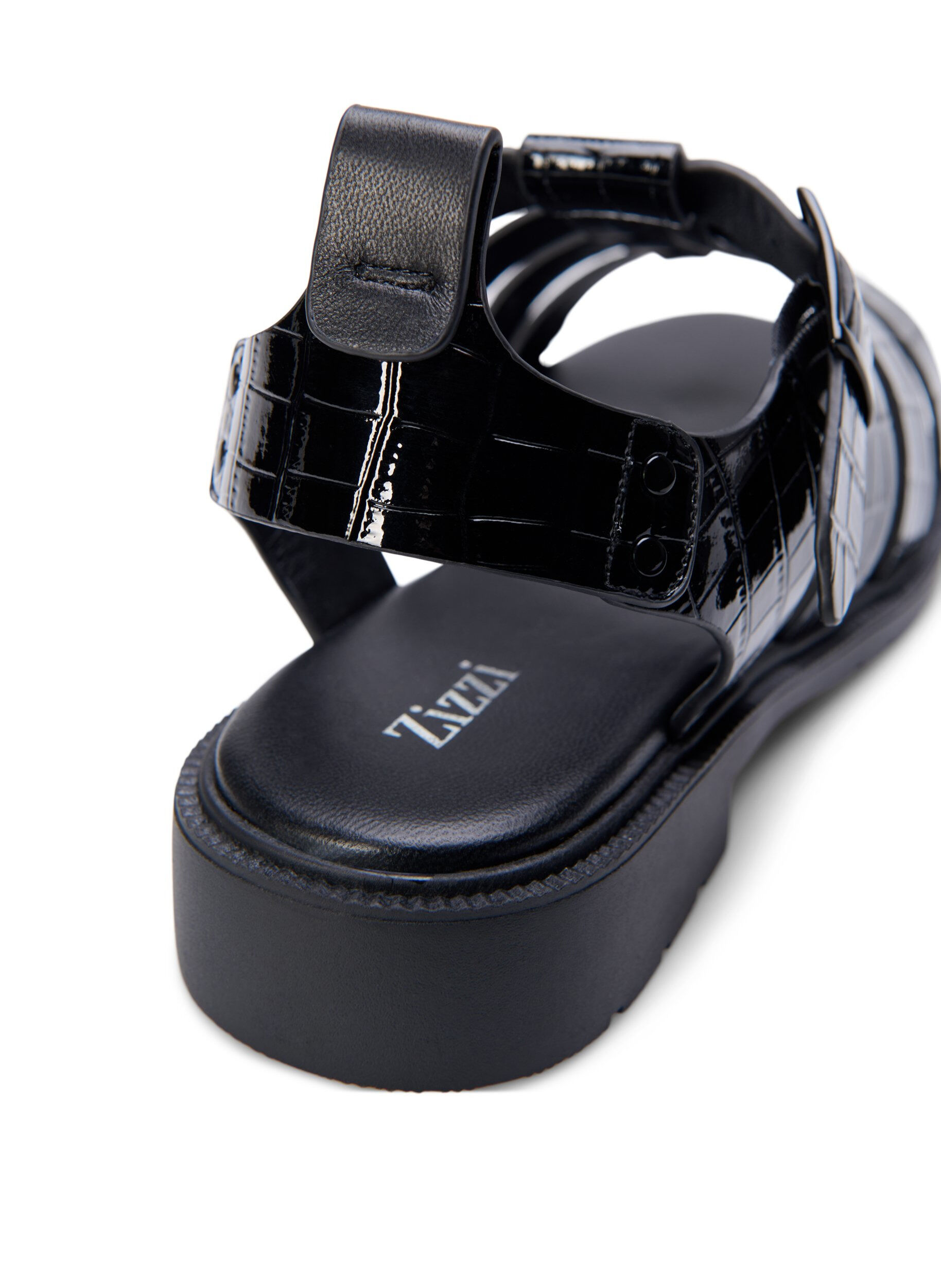 Zizzi Wide fit - Sandal i shiny croco l&aelig;der, Black, Packshot image number 4