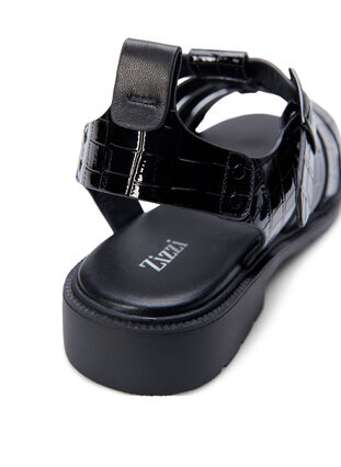 Wide fit sandal i shiny croco læder, Black, Packshot image number 4