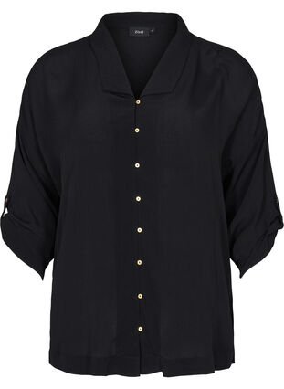 Viskose skjorte med 3/4 ærmer, Black, Packshot image number 0