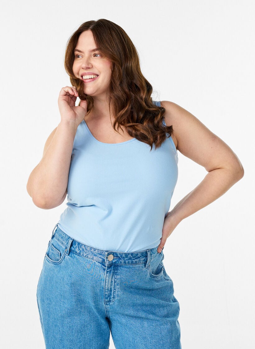 Ensfarvet basis top i bomuld, Bl&aring;, Model image number 0