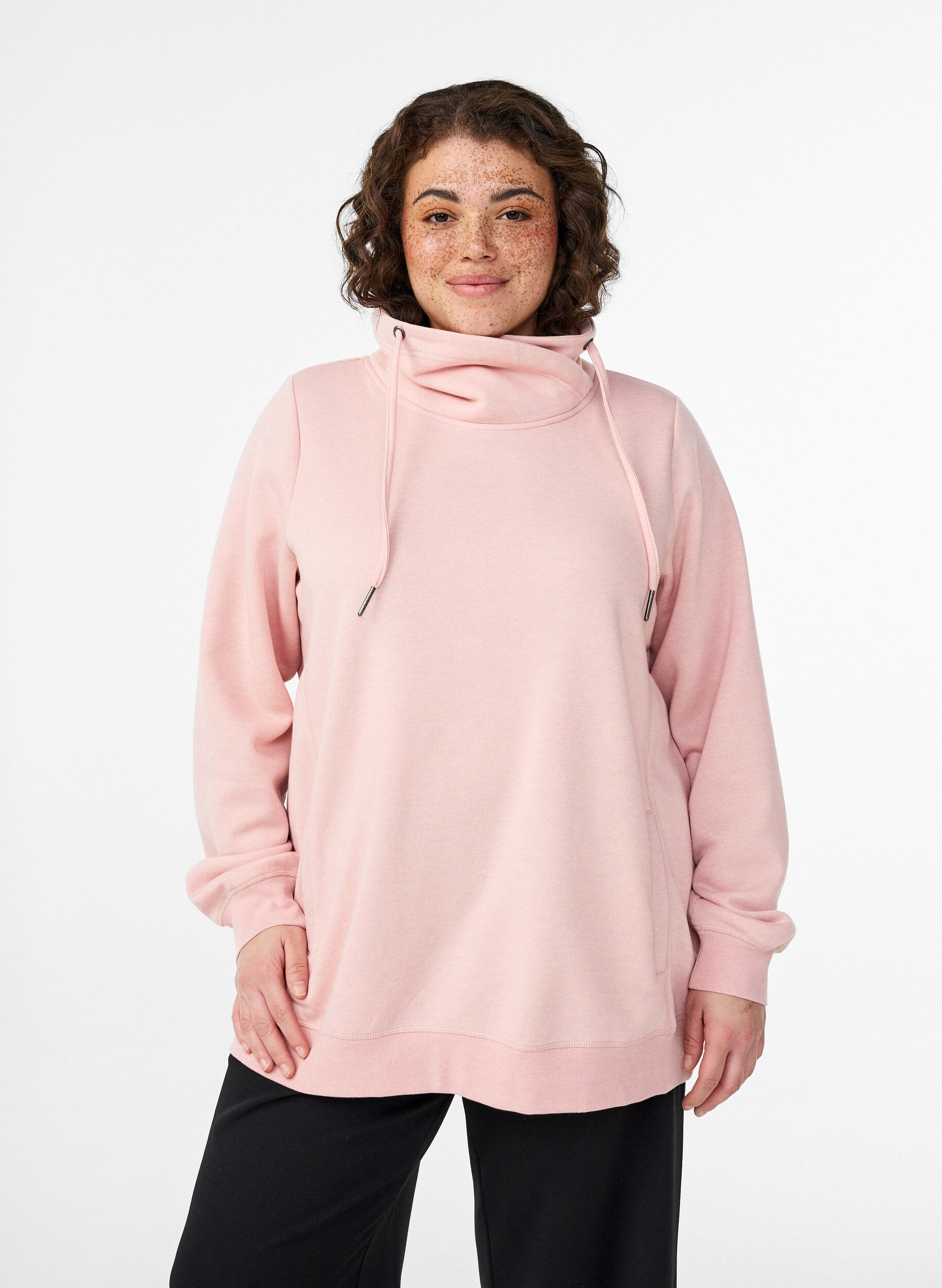 Sweatshirt med h&oslash;j krave og lommer, Lyser&oslash;d, Model