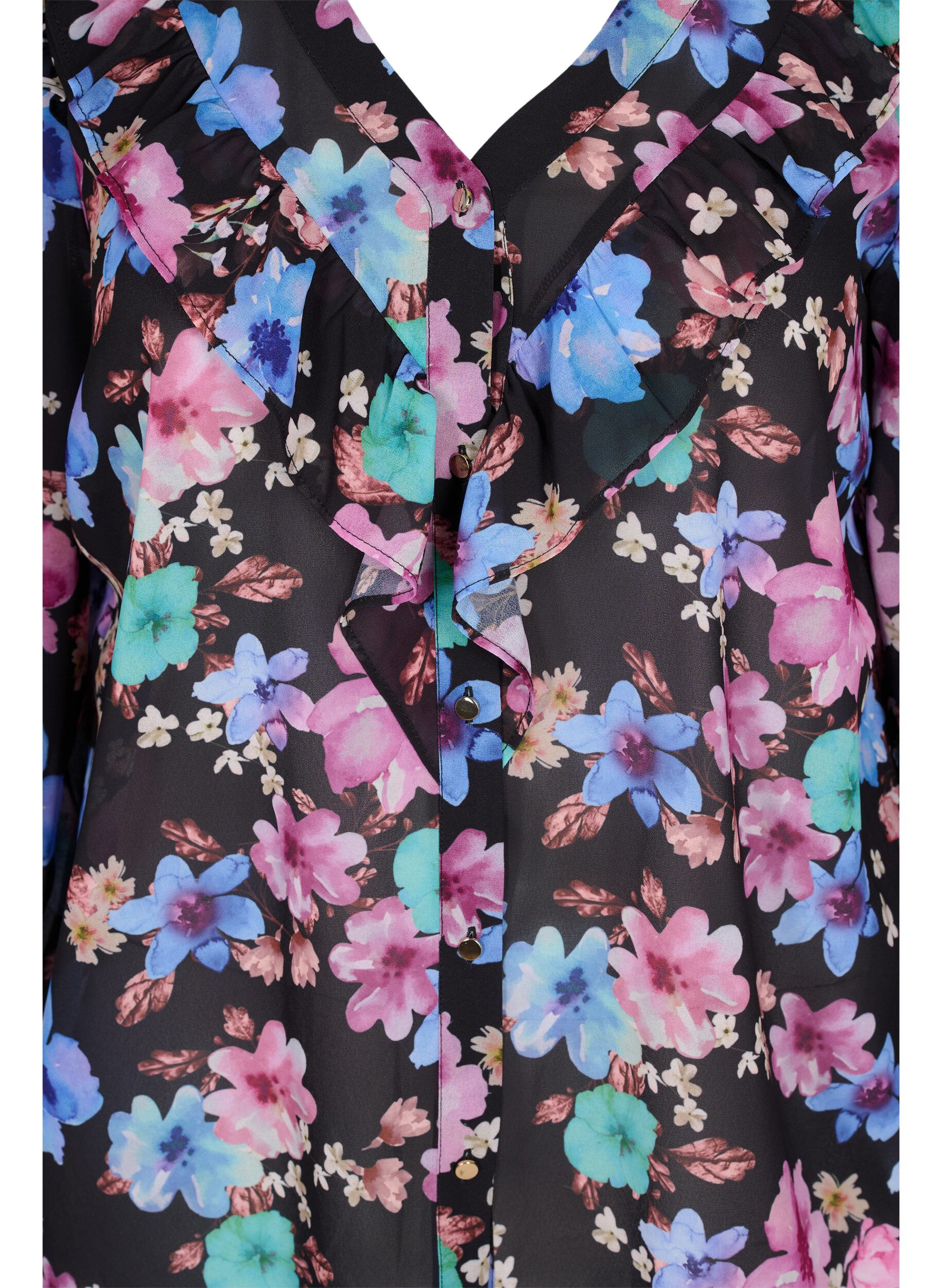 Zizzi Blomstret bluse med fl&aelig;sedetaljer, Bright Fall Print, Packshot image number 2