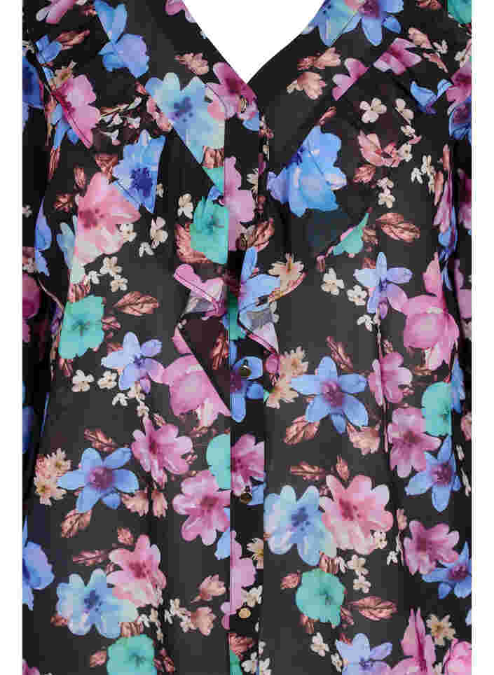 Blomstret bluse med flæsedetaljer, Bright Fall Print, Packshot image number 2