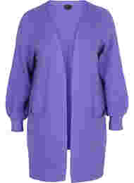 Lang strikket cardigan med ballonærmer, Purple Opulence