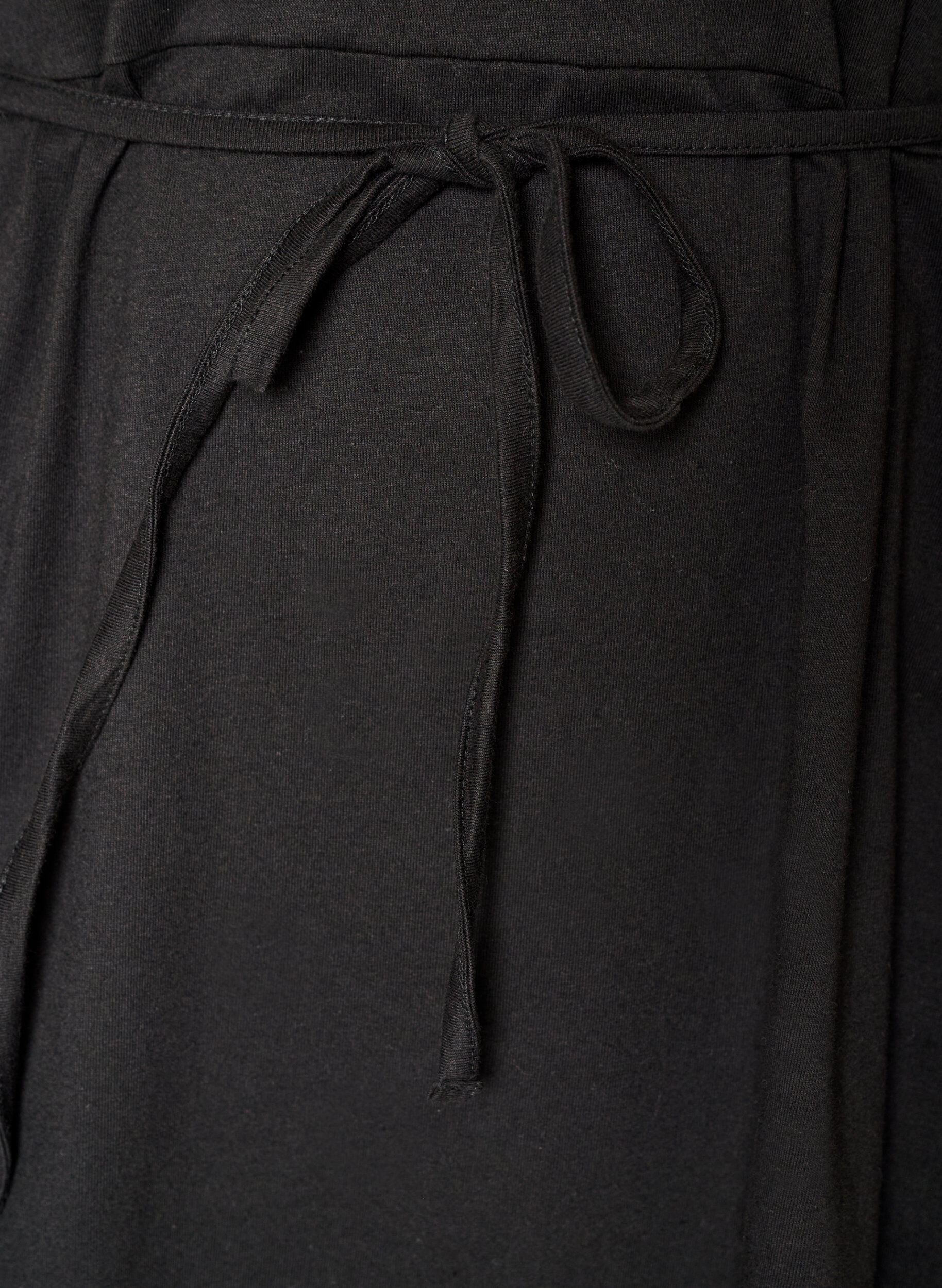 ZizziBomuldskjole med broderie anglaise-&aelig;rmer og bindeb&aring;nd, Sort, Packshot image number 3