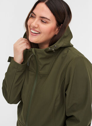 Softshell jakke med hætte og justerbar talje, Forest Night, Model image number 2
