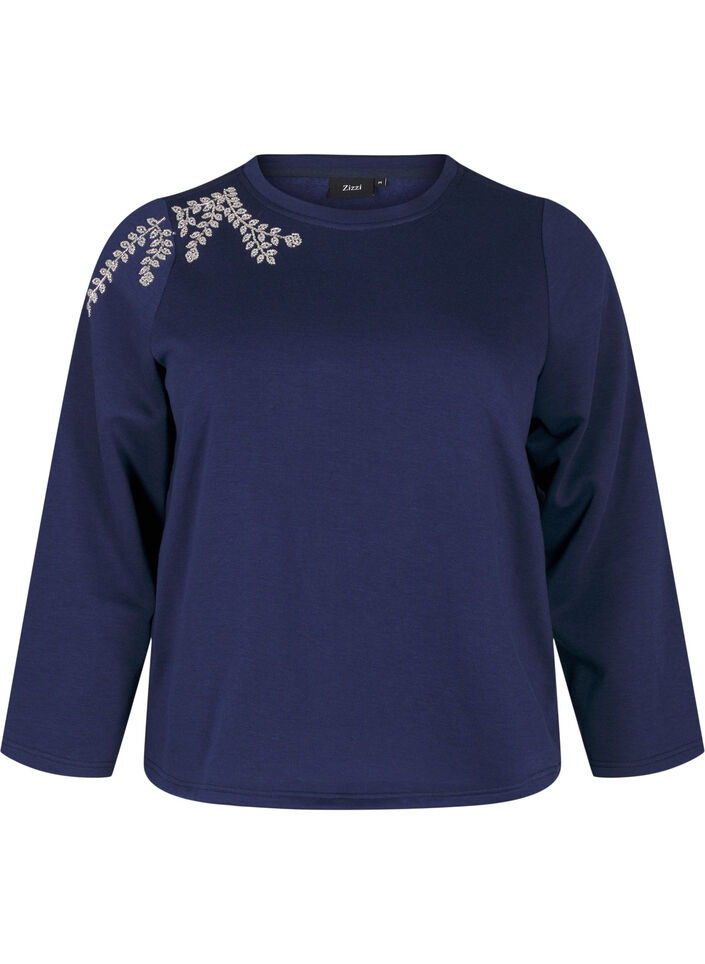Kort sweatshirt med perledetaljer, Blå, Packshot image number 0