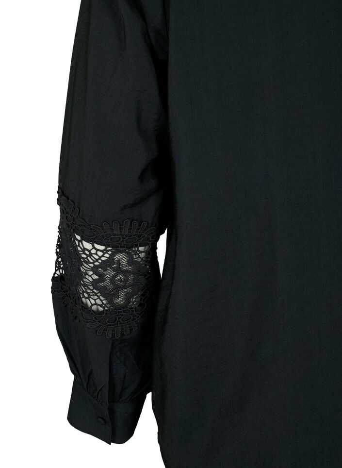 Viskosebluse med hæklede detaljer, Black, Packshot image number 3