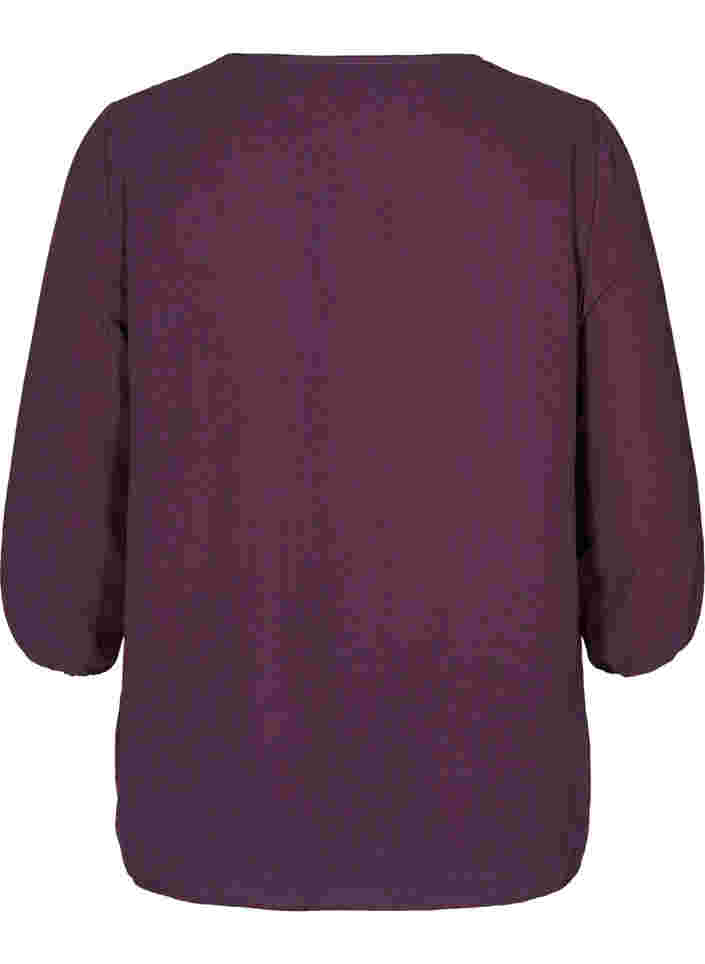 Ensfarvet bluse med blonder og 3/4 ærmer, Plum Perfect, Packshot image number 1
