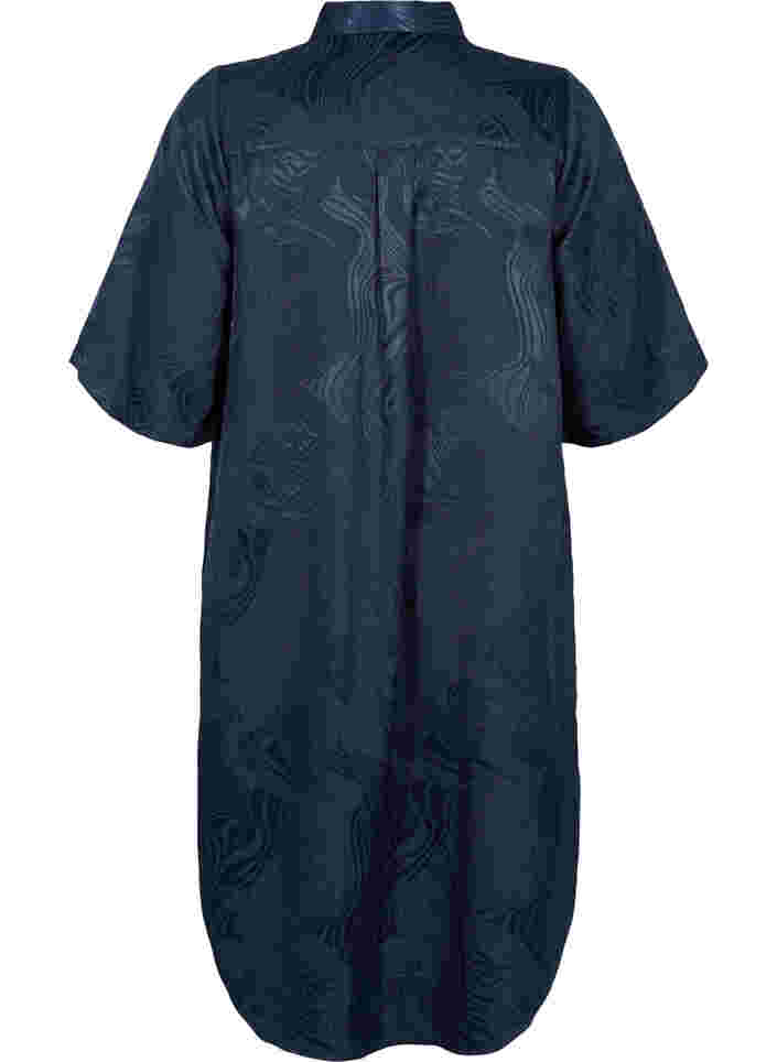 Lang skjortekjole med tone-i-tone mønster, Night Sky, Packshot image number 1