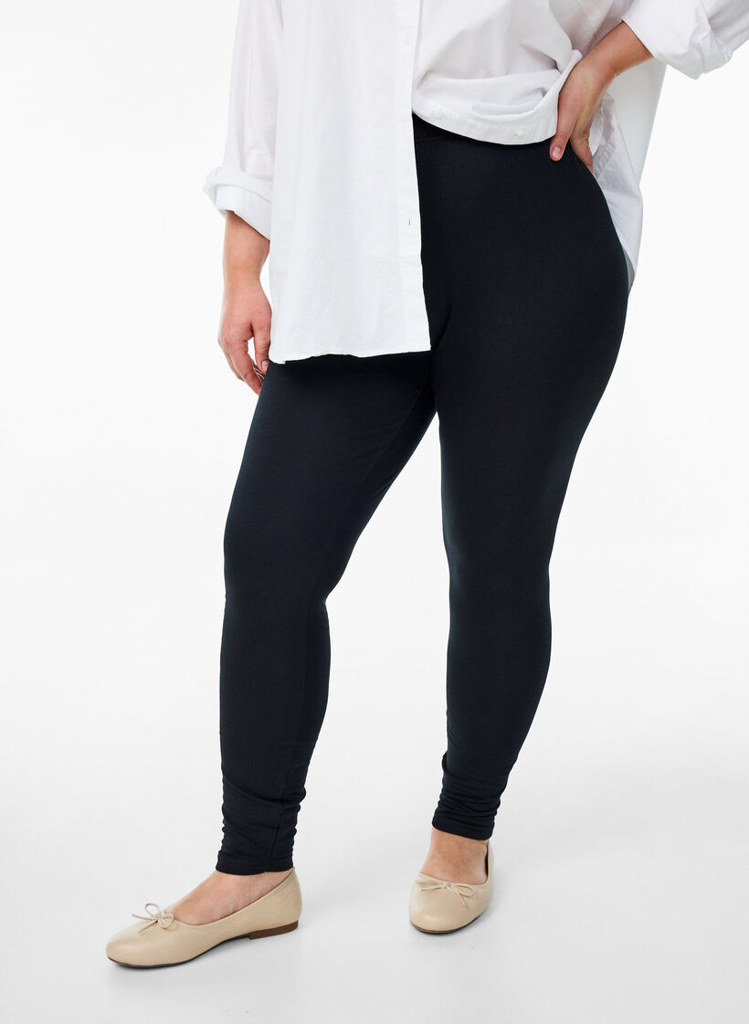 Leggings i bomuld med foer, Sort, Model image number 0