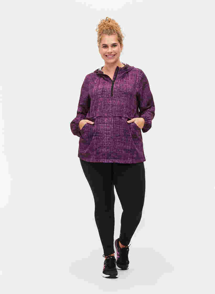 Sports anorak med lynlås og lommer, Square Purple Print, Model image number 2