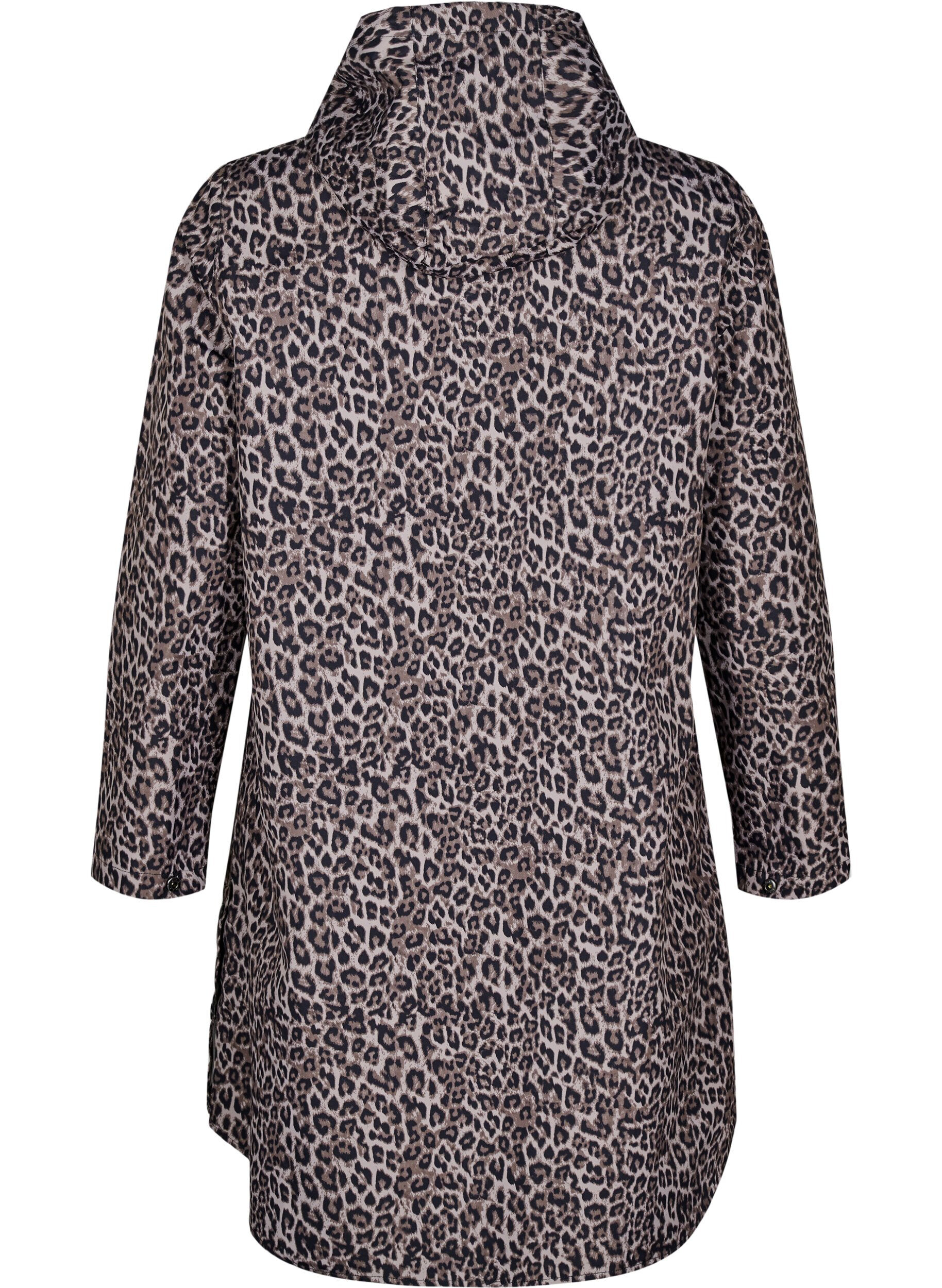 Zizzi Regnjakke med lommer og h&aelig;tte, Brun, Packshot image number 1