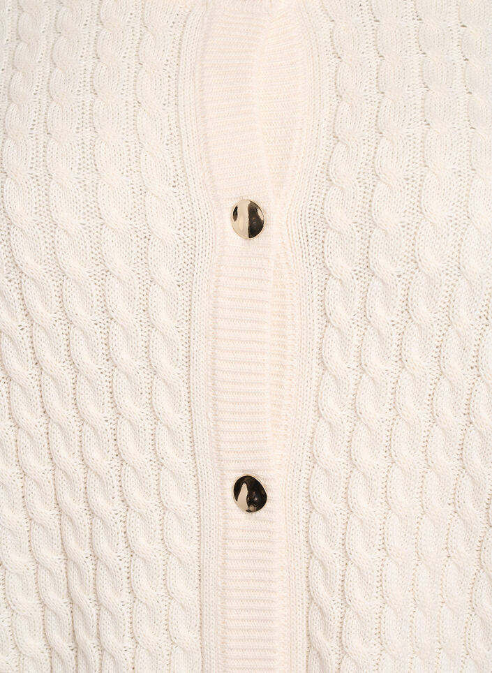 Kabelstrikket cardigan med gyldne knapper, Vanilla, Packshot image number 2