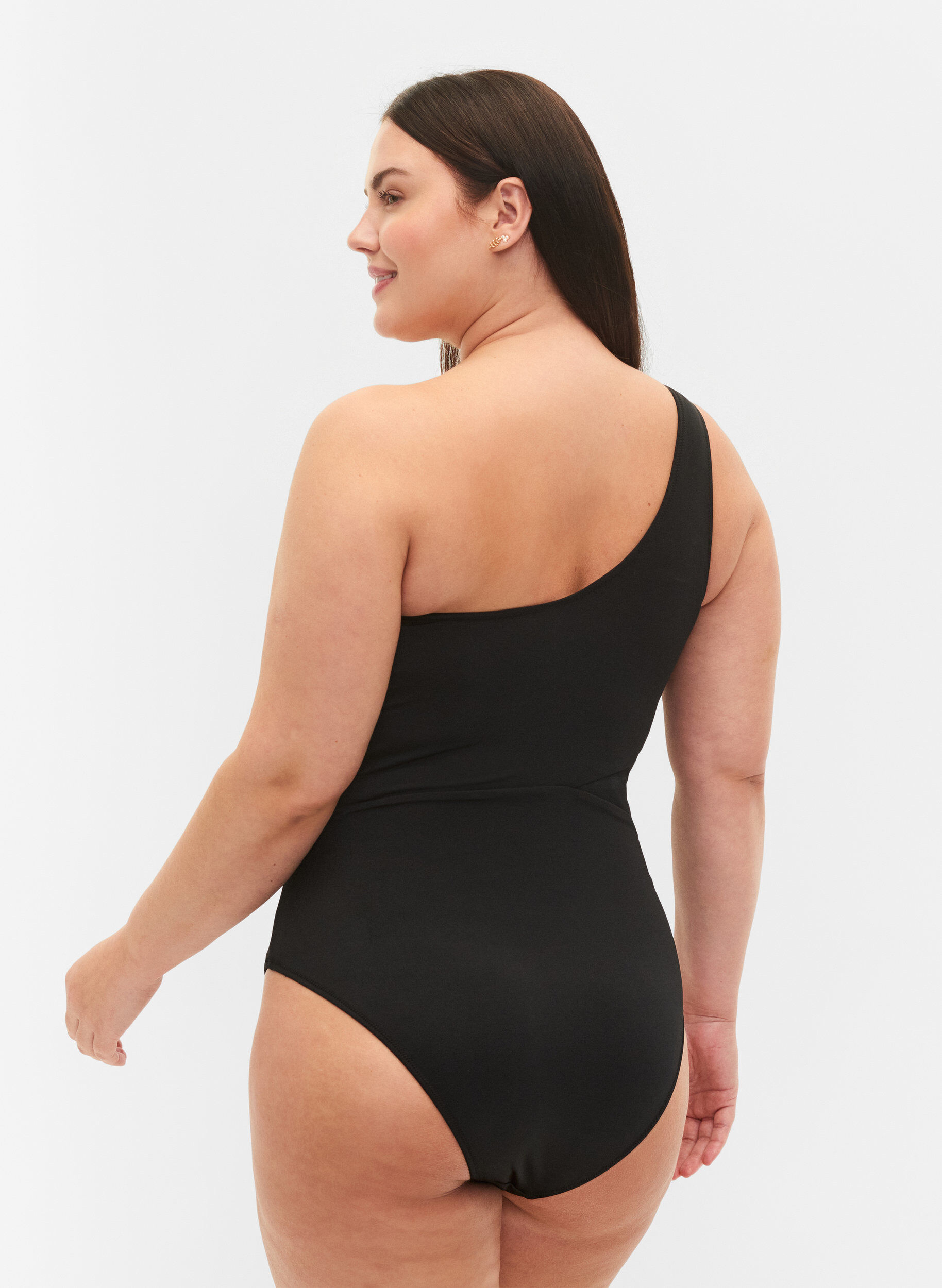 Zizzi One-shoulder badedragt med mesh, Black, Model image number 1