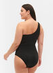 One-shoulder badedragt med mesh, Black, Model image number 1