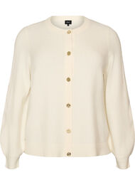 Cardigan i bl&oslash;d strik med guldfarvede knapper, Vanilla