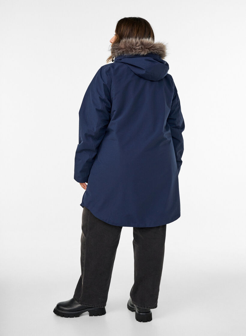 Vandt&aelig;t parka vinterjakke med h&aelig;tte, Bl&aring;, Model image number 2