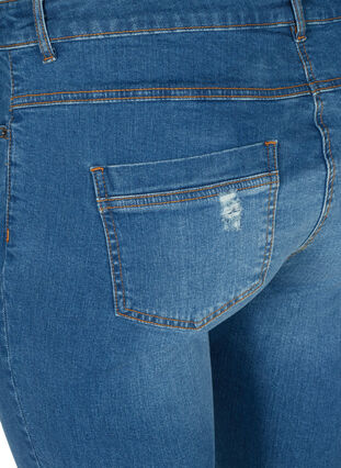 Denimshorts med lommer og rå kant, Blue denim, Packshot image number 3