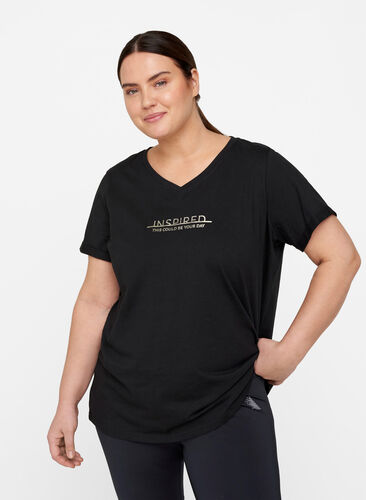 Bomulds trænings t-shirt med tryk, Black Inspired, Model image number 0